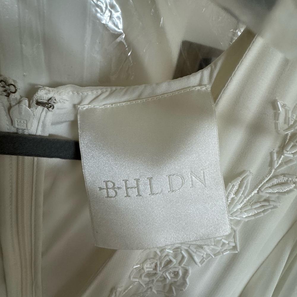 BHLDN Anthropologie Nassau DeepV Embroidered Side Slit Wedding Gown Ivory Size18 - Picture 8 of 11